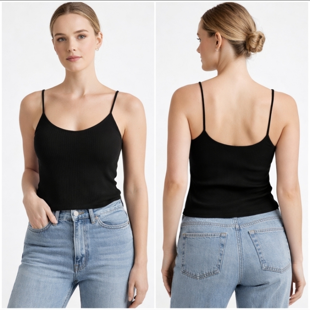 Grey Lab Ribbed Spaghetti Strap Camisole Tank Top Minimalist Capsule Wardrobe XS